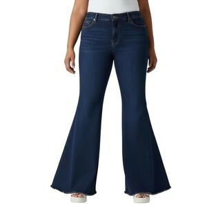 Lucky & Blessed Dark Wash Flare Bell Bottom Jeans Distressed Raw‎ Hem Sz 14 J460